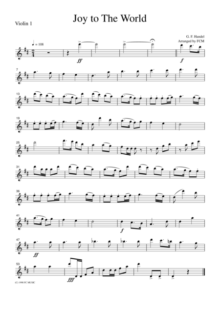 Free Sheet Music Christmas Carol Joy To The World For String Quartet Ch902
