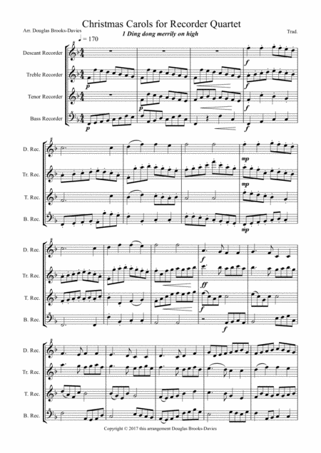 Christmas Carols For Recorder Quartet Sheet Music