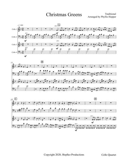 Free Sheet Music Christmas Greens Cello Quartet