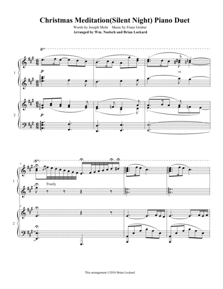 Christmas Meditation Silent Night Piano Duet Sheet Music