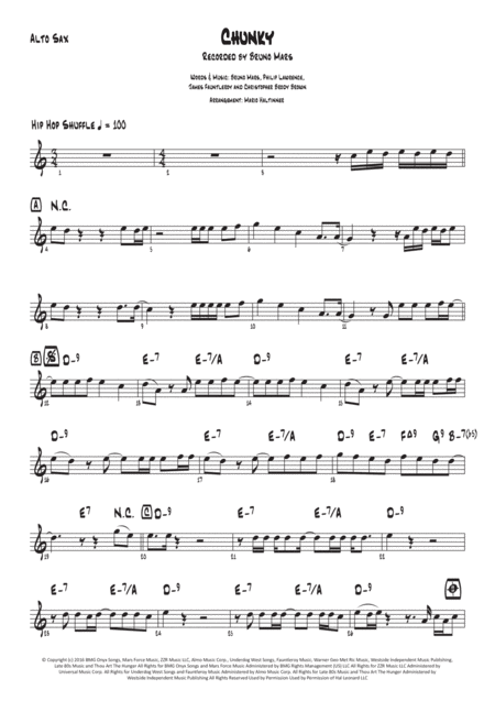 Free Sheet Music Chunky Bruno Mars Alto Sax