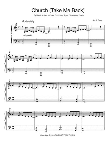 Church Take Me Back Sheet Music