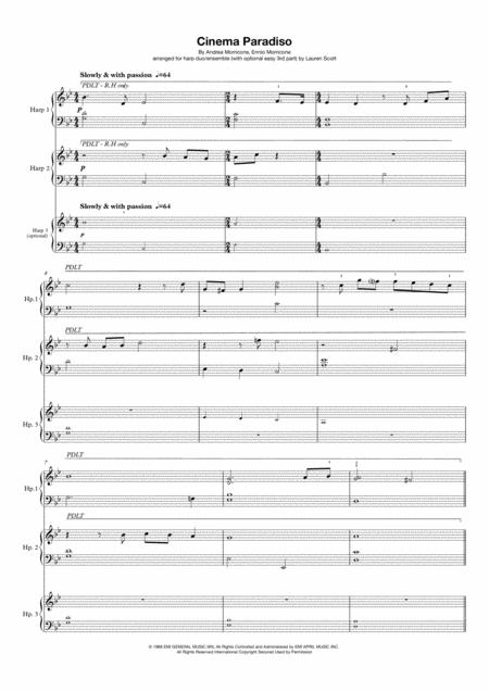 Free Sheet Music Cinema Paradiso For Harp Duo Ensemble Optional Easy Trio Part