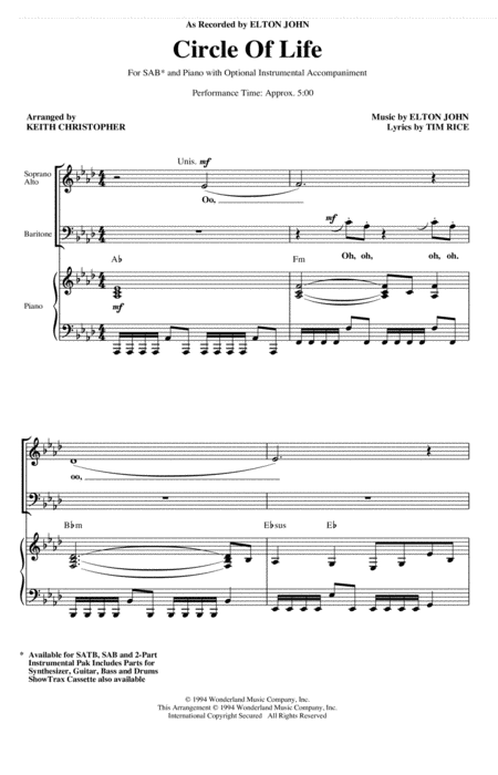 Free Sheet Music Circle Of Life From The Lion King Arr Keith Christopher