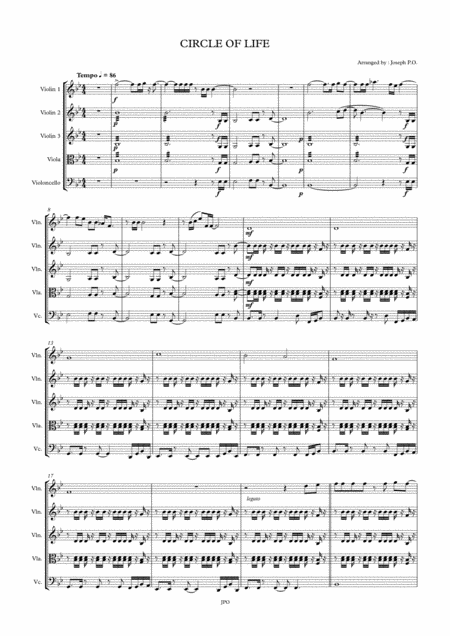 Circle Of Life String Quartet Sheet Music