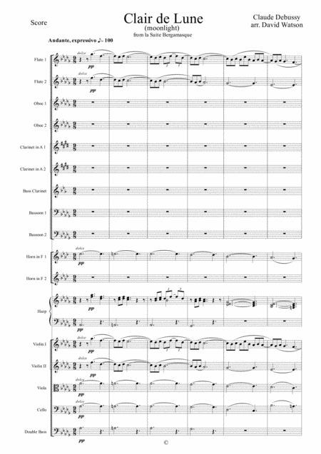 Free Sheet Music Clair De Lune For Orchestra