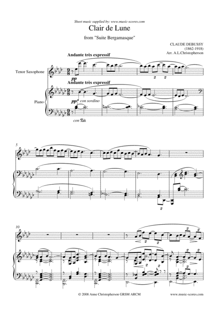 Clair De Lune Tenor Sax Piano Sheet Music