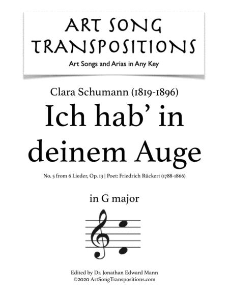 Clara Schumann Ich Hab In Deinem Auge Op 13 No 5 Transposed To G Major Sheet Music