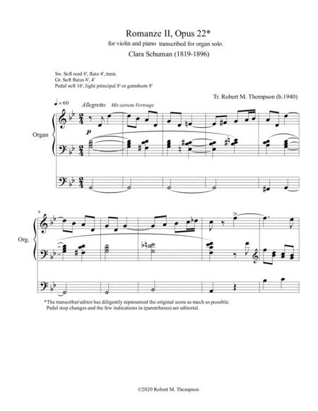 Clara Schumann Romanze For Organ Sheet Music