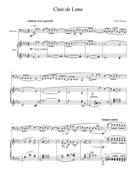 Free Sheet Music Claude Debussy Clair De Lune Bassoon Solo