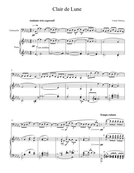 Claude Debussy Clair De Lune Violoncello Solo Sheet Music