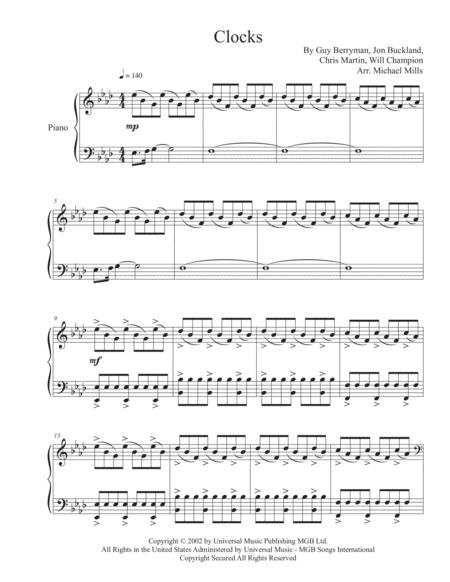 Clocks Coldplay Solo Piano Arrangement Sheet Music