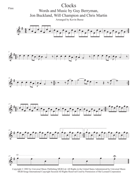 Clocks Flute Sheet Music