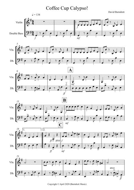 Free Sheet Music Coffee Cup Calypso For Violin And Double Bass