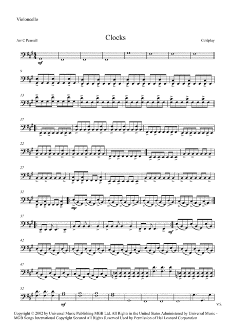 Coldplay Clocks Duo Violin Cello Sheet Music