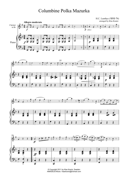 Columbine Polka Mazurka For Clarinet In Bb And Piano Sheet Music