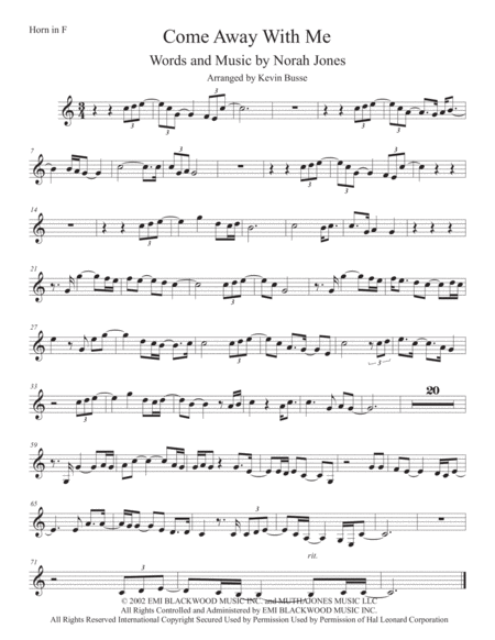 Free Sheet Music Come Away With Me Horn In F