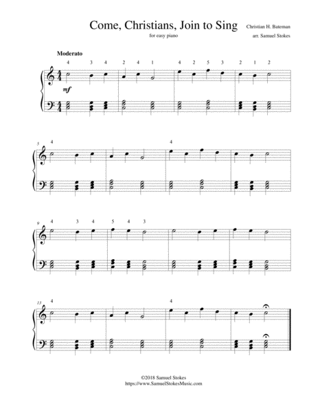 Free Sheet Music Come Christians Join To Sing For Easy Piano