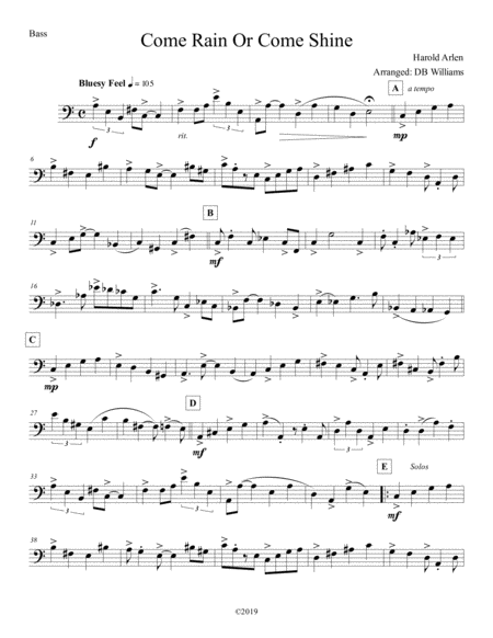 Come Rain Or Come Shine Bass Sheet Music