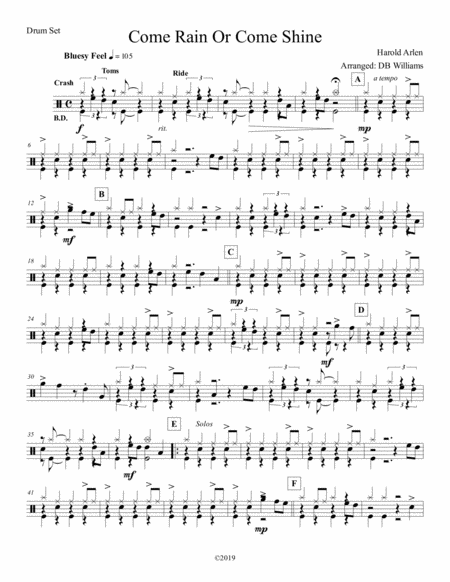 Free Sheet Music Come Rain Or Come Shine Drum Set