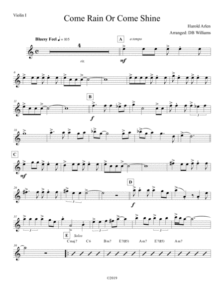 Come Rain Or Come Shine Violin 1 Sheet Music