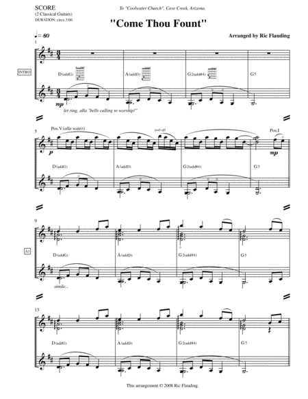 Come Thou Fount Guitar Duet Sheet Music