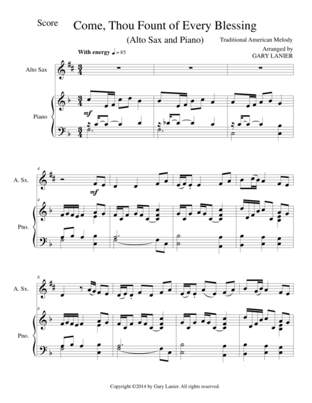 Come Thou Fount Of Every Blessing Alto Sax Piano And Sax Part Sheet Music