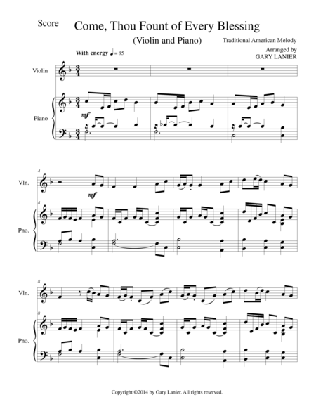 Come Thou Fount Of Every Blessing Violin Piano And Violin Part Sheet Music