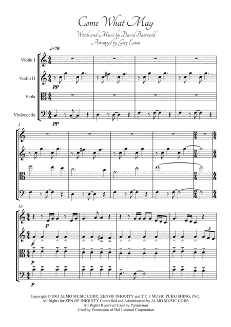 Free Sheet Music Come What May Arranged For String Quartet By Greg Eaton Score And Parts Perfect For Gigging Quartets