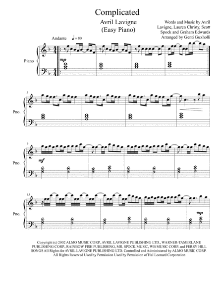 Free Sheet Music Complicated Easy Piano