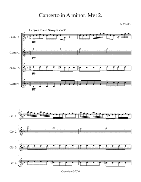 Concerto In A Minor Movement 2 Sheet Music