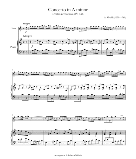 Concerto In A Minor Rv 356 Op 3 No 6 Sheet Music