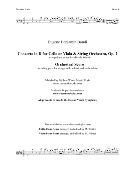 Concerto In D For Cello Or Viola And String Orchestra Op 2 Score Parts Sheet Music