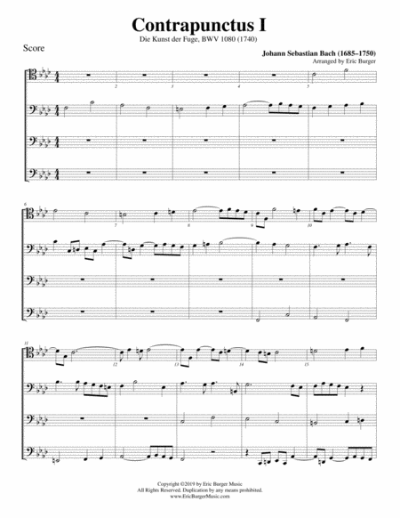 Free Sheet Music Contrapunctus I For Trombone Or Low Brass Quartet