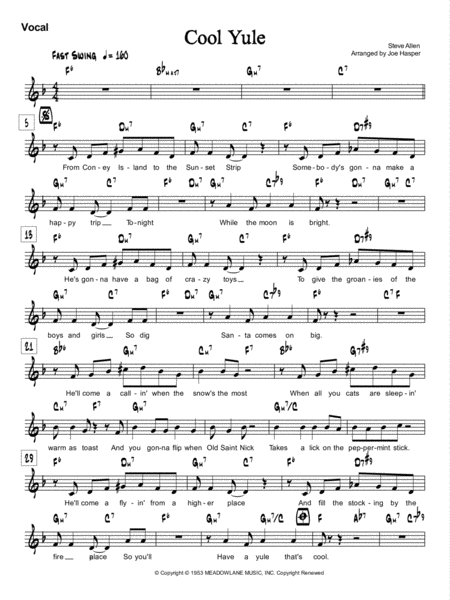 Cool Yule F Major Vocal Lead Sheet Sheet Music