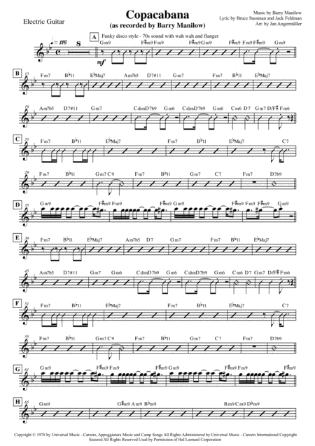 Copacabana At The Copa E Guitar Transcription Of The Original Barry Manilow Recording Sheet Music