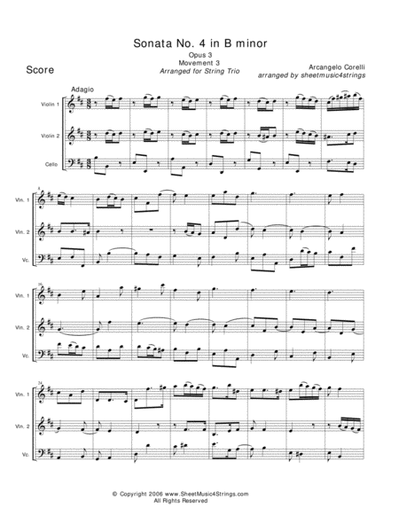 Free Sheet Music Corelli A Sonata No 4 Mvt 3 For Two Violins And Cello