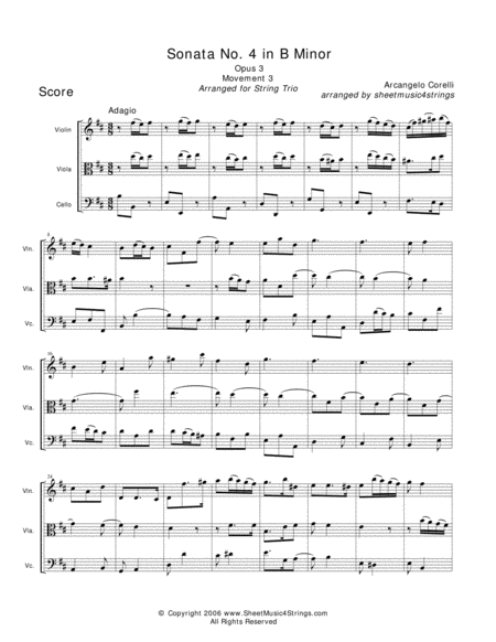 Free Sheet Music Corelli A Trio No 4 Mvt 3 For Violin Viola And Cello