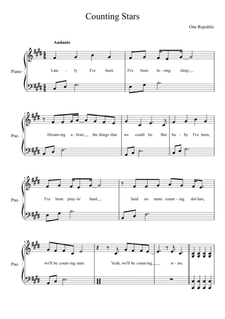 Counting Stars Onerepublic Easy Piano Sheet Music