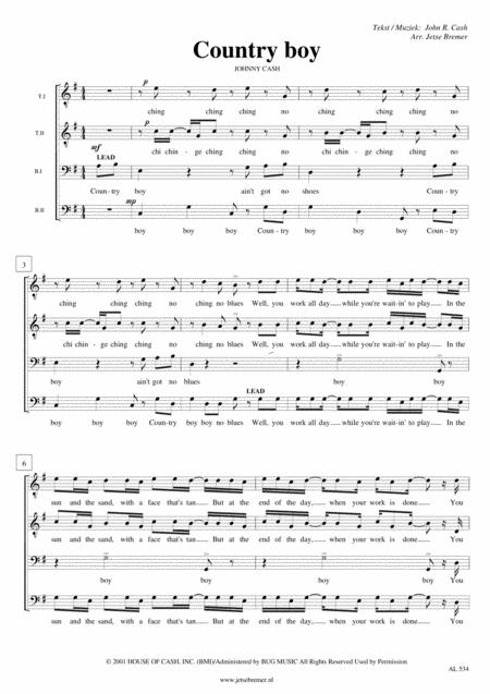 Free Sheet Music Country Boy Ttbb Barbershop