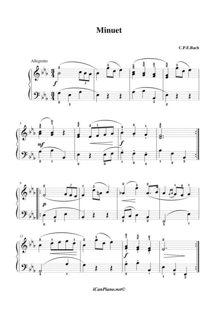 Free Sheet Music Cpe Bach Minuet In E Flat Major H 171