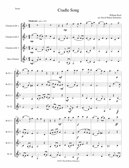 Cradle Song For Clarinet Quartet 3 B Flats And 1 Bass Sheet Music