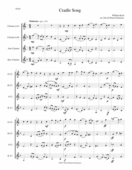 Cradle Song For Clarinet Quartet E Flat B Flat Alto And Bass Sheet Music