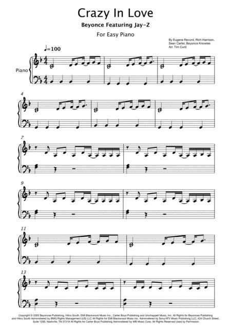 Free Sheet Music Crazy In Love For Easy Piano