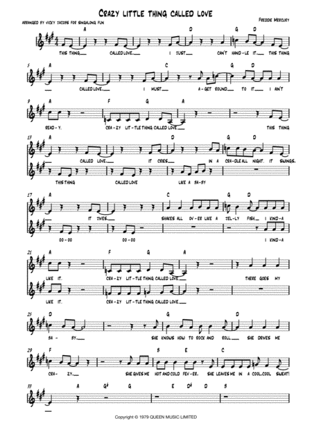 Crazy Little Thing Called Love Lead Sheet For Singalongs Sheet Music