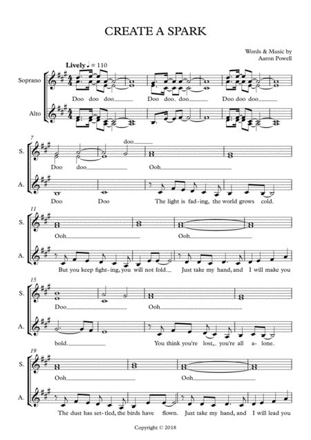 Create A Spark Ssa A Cappella Sheet Music