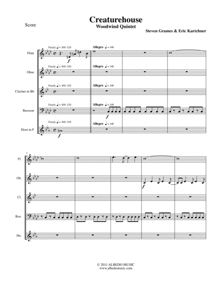 Creaturehouse Woodwind Quintet Sheet Music