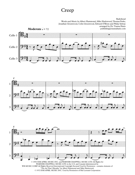 Creep Cello Trio Sheet Music