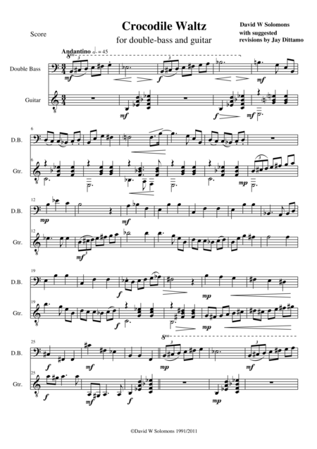 Crocodile Waltz For Double Bass And Guitar Sheet Music