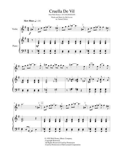 Free Sheet Music Cruella De Vil For Violin And Piano